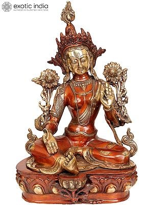 19" Tibetan Buddhist Saviour Goddess Green Tara In Brass | Handmade | Made In India