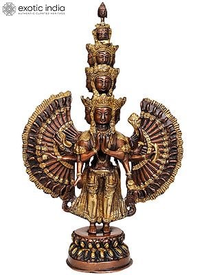 14" Tibetan Buddhist Deity Thousand Armed Avalokiteshvara In Brass | Handmade | Made In India