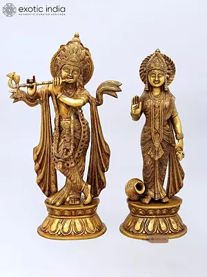 20" Lord Krishna and Radha In Brass | Handmade | Made In India
