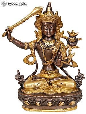 8" Tibetan Buddhist Deity Manjushri In Brass | Handmade | Made In India