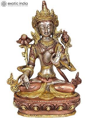 8" Tibetan Buddhist Goddess White Tara In Brass | Handmade | Made In India