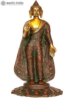 11" Standing Buddha In Brass | Handmade | Made In India