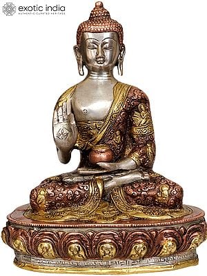 9" Tibetan Buddhist Blessing Buddha In Brass | Handmade | Made In India