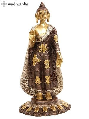 11" Standing Buddha In Brass | Handmade | Made In India