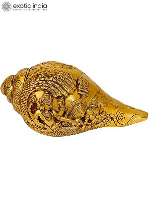 7" Sheshshayi Vishnu Conch Brass Statue | Handmade | Made in India