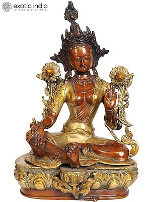 18" Green Tara (Tibetan Buddhist Deity) In Brass | Handmade | Made In India