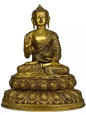 16" Lord Buddha on Double Lotus In Brass | Handmade | Made In India