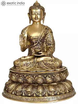 16" Lord Buddha on Double Lotus In Brass | Handmade | Made In India