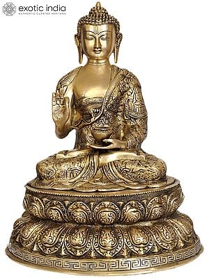 16" Lord Buddha on Double Lotus In Brass | Handmade | Made In India