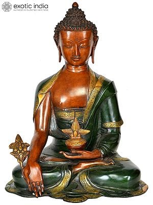 16" Medicine Buddha (Tibetan Buddhist Deity) In Brass | Handmade | Made In India