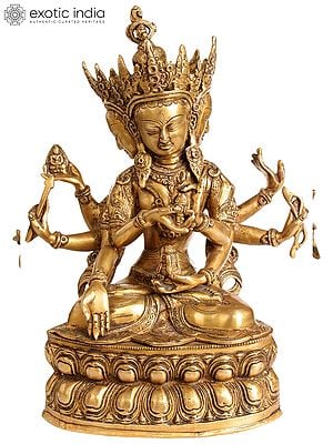 13" Tibetan Buddhist Ushnishvijaya: The Goddess Victorious Over Death In Brass | Handmade | Made In India