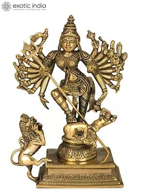 8" Mahishasur Mardini Goddess Durga Statue in Brass | Handmade | Made in India