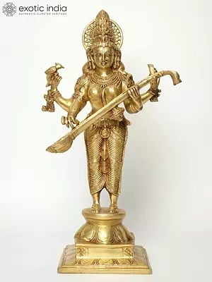 23" Veena-Vadini Goddess Saraswati Brass Statue