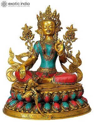 24" Large Size Green Tara (Tibetan Buddhist Deity) In Brass | Handmade | Made In India