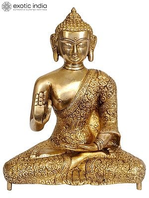 8" Lord Buddha in Vitarka Mudra (Robes Decorated with Scrolls) In Brass | Handmade | Made In India