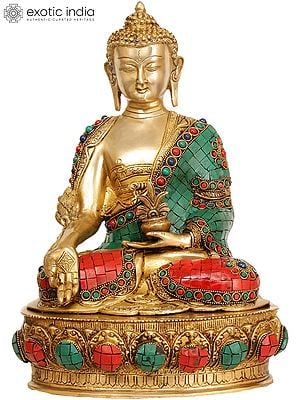 14" Tibetan Buddhist Deity Medicine Buddha In Brass | Handmade | Made In India