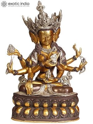 13" Tibetan Buddhist Ushnishavijaya: The Goddess Victorious Over Death In Brass | Handmade | Made In India