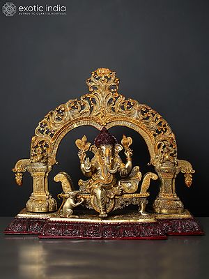 22" Size Enthroned Ganesha In Brass | Handmade | Made In India
