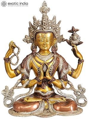 11" Tibetan Buddhist Deity Four-Armed Avalokiteshvara In Brass | Handmade | Made In India