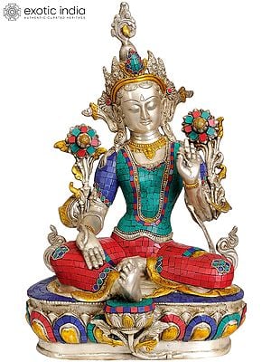 18" Tibetan Buddhist Deity Green Tara In Brass | Handmade | Made In India