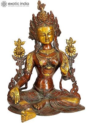 14" Tibetan Buddhist Deity Green Tara In Brass | Handmade | Made In India