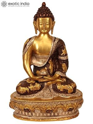 13" Unusual Robe of Seated Buddha in Brass | Handmade | Made in India