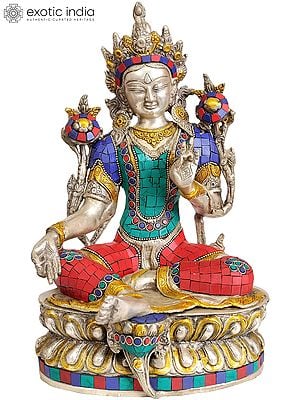 12" Green Tara (An Inlay Tibetan Buddhist Statue) In Brass | Handmade | Made In India