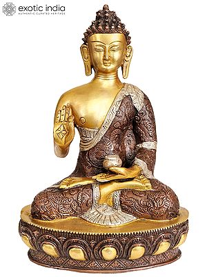 11" Lord Buddha in Vitarka Mudra (Robes Decorated with the Dragons) In Brass | Handmade | Made In India
