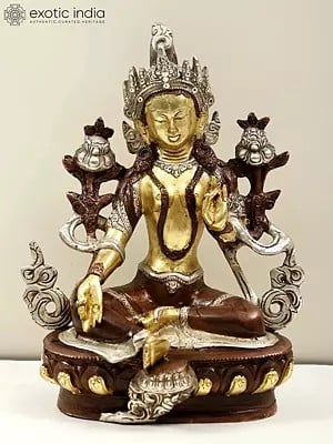 8" Tibetan Buddhist Goddess Green Tara Brass Sculpture | Handmade | Made in India