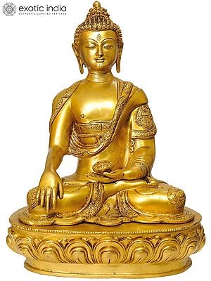 16" Lord Buddha in the Bhumisparsha Mudra In Brass | Handmade | Made In India