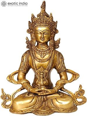 10" Tibetan Buddhist Deity Amitabha Buddha In Brass | Handmade | Made In India