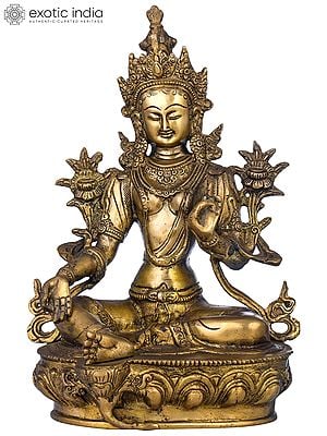 12" Green Tara (Tibetan Buddhist Deity) In Brass | Handmade | Made In India