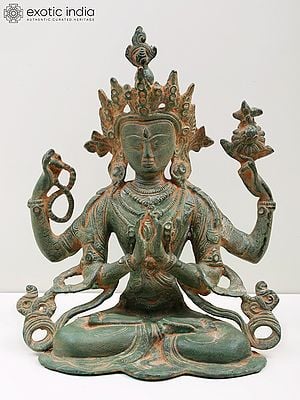 11" Tibetan Buddhist Deity Chenrezig Brass Sculpture | Handmade