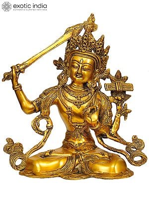 11" Tibetan Buddhist Deity Manjushri Brass Statue | Handmade | Made in India