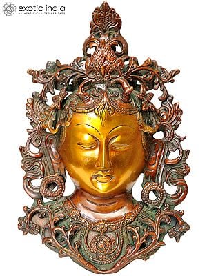 11" Buddhist Deity Tara Wall Hanging Mask in Brass | Handmade | Made in India