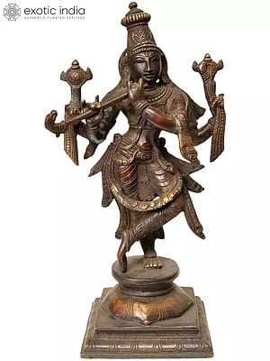 12" Bhagawan Vishnu as Tribhanga Krishna | Handmade Brass Statue | Made in India
