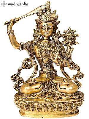 8" Tibetan Buddhist Deity Manjushri Brass Statue | Handmade | Made in India