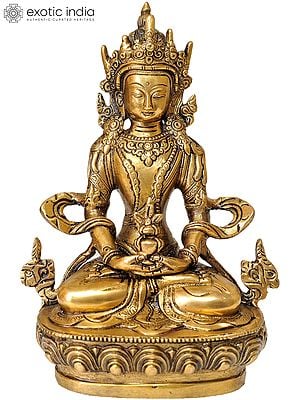 8" Amitabha Buddha Brass Statue | Handmade Tibetan Buddhist God Idol