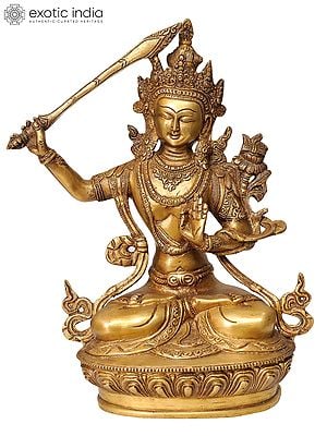 12" Tibetan Buddhist Deity Manjushri In Brass | Handmade | Made In India