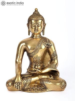 9" Buddha in the Bhumi-Sparsha Mudra Brass Statue | Handmade | Made in India