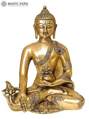 9" Tibetan Buddhist Deity Medicine Buddha In Brass | Handmade | Made In India