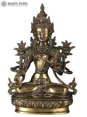 12" Tibetan Buddhist Goddess White Tara Brass Sculpture | Handmade | Made in India