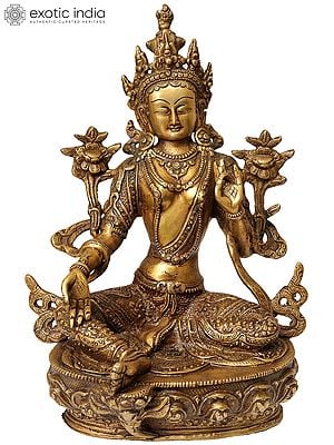 12" Tibetan Buddhist Goddes Green Tara In Brass | Handmade | Made In India