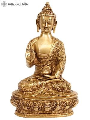 10" Buddha in The Vitarka Mudra (Robes Decorated with the Scenes of His Life) In Brass | Handmade | Made In India