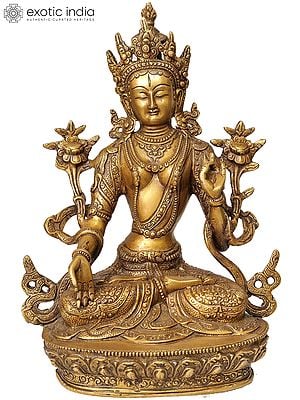 12" Tibetan Buddhist Goddess White Tara Brass Sculpture | Handmade | Made in India