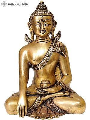 8" Padmasana Bhoomisparsha Buddha WIth Miniscule Wings In Brass | Handmade | Made In India