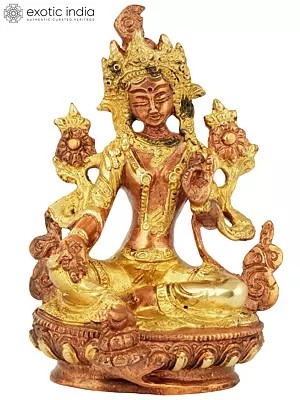 6" Tibetan Buddhist Goddess Green Tara Statue in Brass | Handmade | Made in India