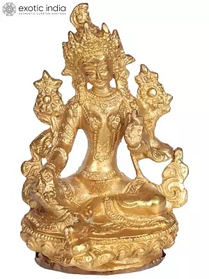 6" Tibetan Buddhist Goddess Green Tara Statue in Brass | Handmade | Made in India