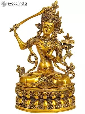 14" Manjushri - Bodhisattva of Transcendent Wisdom In Brass | Handmade | Made In India