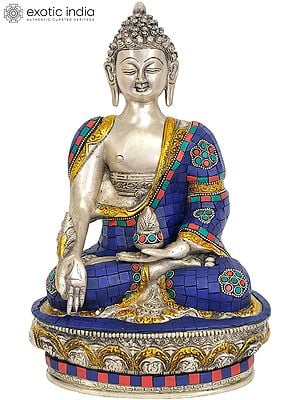 11" Tibetan Buddhist Deity Lapis Buddha of Healing (Medicine Buddha) In Brass | Handmade | Made In India